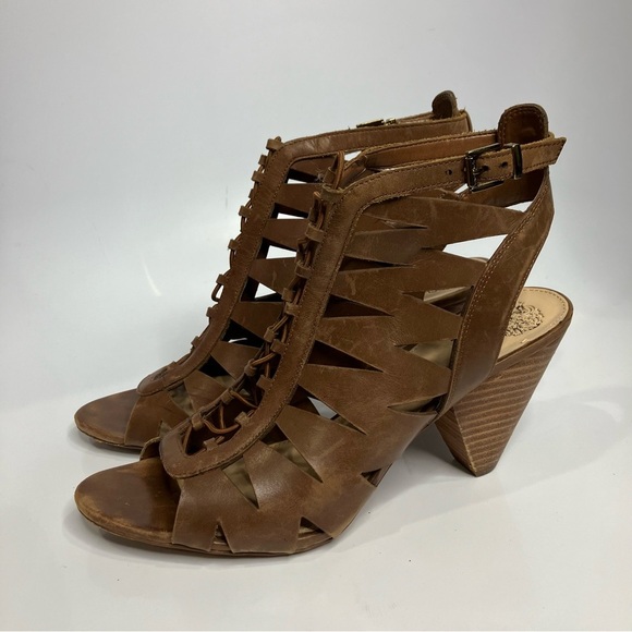 Vince Camuto‎ Elettra peep toe cone heels brown leather women’s size 10 - Picture 5 of 10